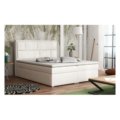 Americká postel boxspring CS34013, s matrací a úložným prostorem, bílá ekokůže, 160x200 cm