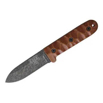 ESEE Camp Lore PR-4 Black Oxide, Brown Micarta, Leather Sheath ESPR4BO