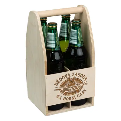 FK Dřevěný nosič na pivo DĚDOVA ZÁSOBA NA HORŠÍ ČASY - 30x16x16 cm, Přírodní