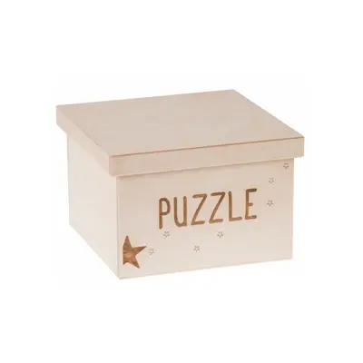 FK Dřevěný box na hračky - Puzzle gravír 20x20x15 cm, Přírodní