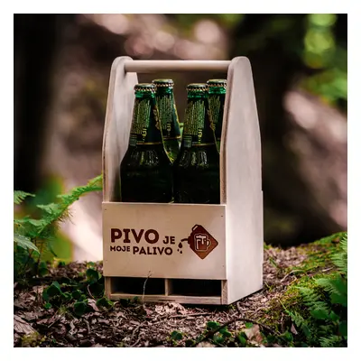 FK Dřevěný nosič na 4 piva PIVO JE MOJE PALIVO - 30x16x16 cm, Přírodní