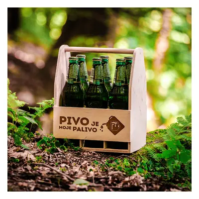 FK Dřevěný nosič na 6 piv PIVO JE MOJE PALIVO - 32x26x16 cm, Přírodní