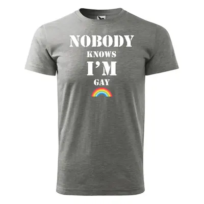 Tričko s potiskem Nobody knows I am gay - šedé M