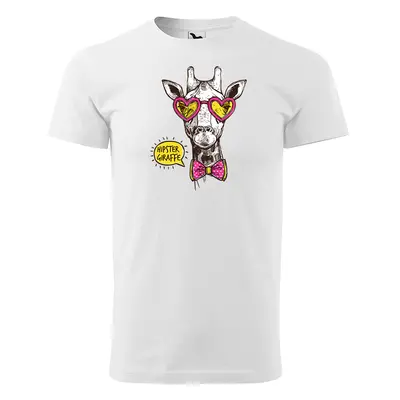 Tričko s potiskem Hipster Giraffe - bílé 4XL