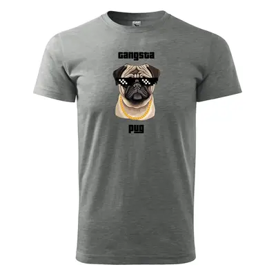 Tričko s potiskem Gangsta pug - šedé S