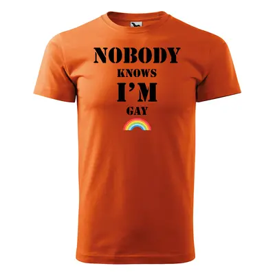 Tričko s potiskem Nobody knows I am gay - oranžové S