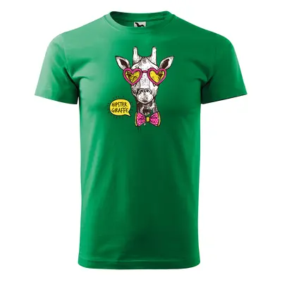 Tričko s potiskem Hipster Giraffe - zelené 2XL