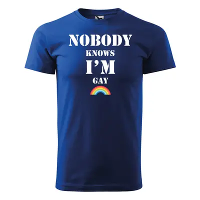 Tričko s potiskem Nobody knows I am gay - modré 5XL