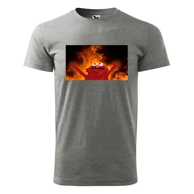 Tričko s potiskem Fire puppet - šedé 5XL