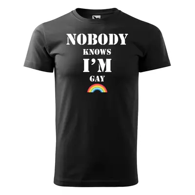 Tričko s potiskem Nobody knows I am gay - černé XL