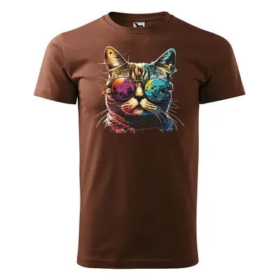 Tričko s potiskem Cool Cat - hnědé 2XL