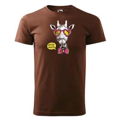 Tričko s potiskem Hipster Giraffe - hnědé 3XL