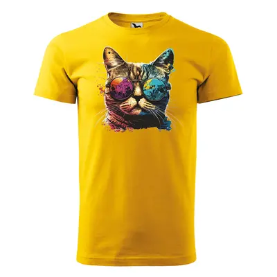 Tričko s potiskem Cool Cat - žluté 5XL