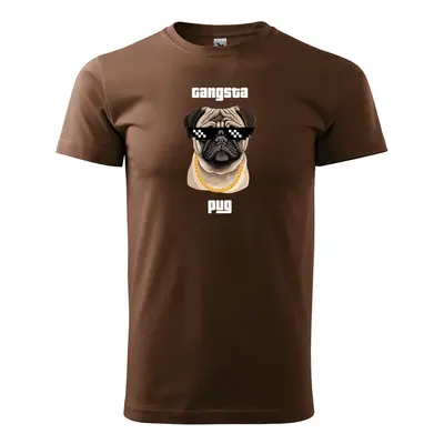 Tričko s potiskem Gangsta pug - hnědé S