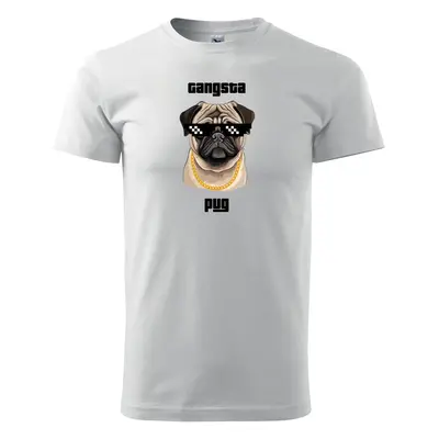 Tričko s potiskem Gangsta pug - bílé S