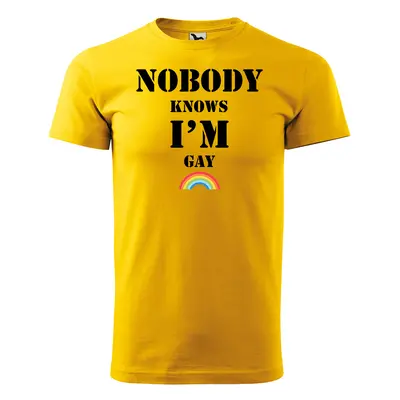 Tričko s potiskem Nobody knows I am gay - žluté 3XL