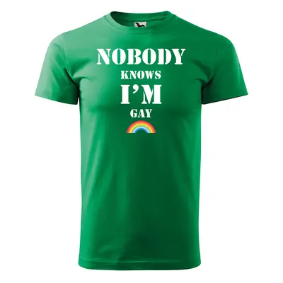 Tričko s potiskem Nobody knows I am gay - zelené 3XL