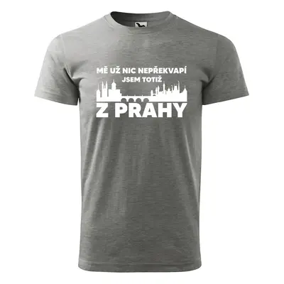 Tričko s potiskem Mě už nic nepřekvapí, jsem z Prahy - šedé 5XL