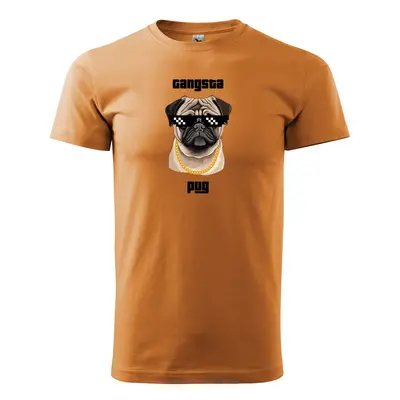 Tričko s potiskem Gangsta pug - oranžové XL