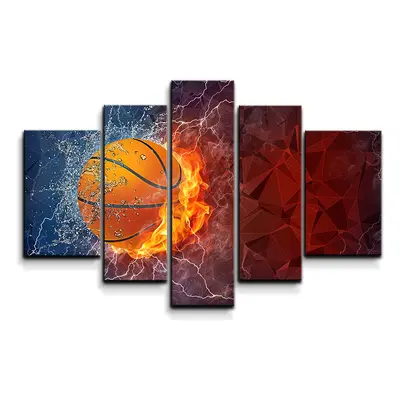 Obraz - 5-dílný Basketbalový míč - 125x90 cm