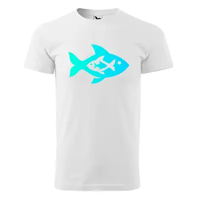 Tričko s potiskem Fish blue - bílé 3XL