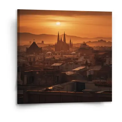 Obraz Barcelona Night Skyline - 110x110 cm