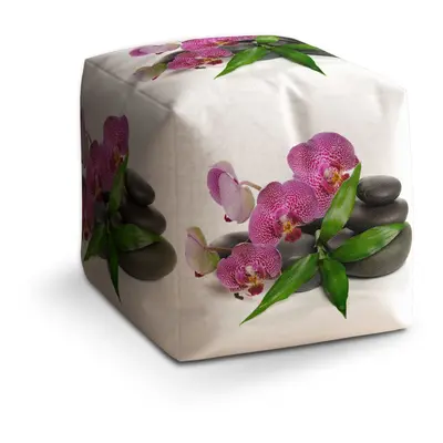 Taburet Cube Orchideje a kameny: 40x40x40 cm