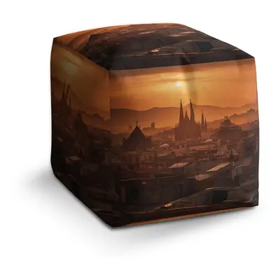 Taburet Cube Barcelona Night Skyline: 40x40x40 cm