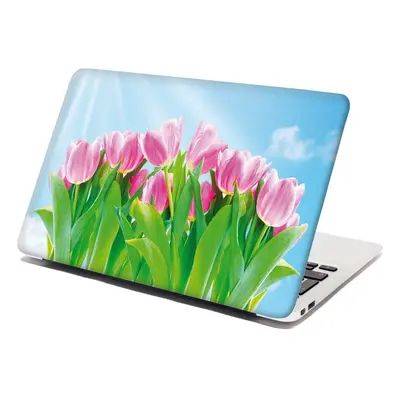 Samolepka na notebook Růžové tulipány - 38x26 cm