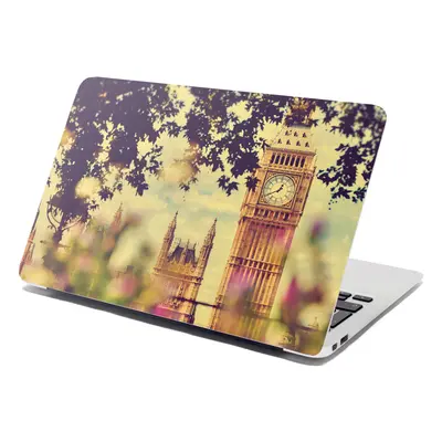 Samolepka na notebook Londýn Big Ben Flowers - 38x26 cm