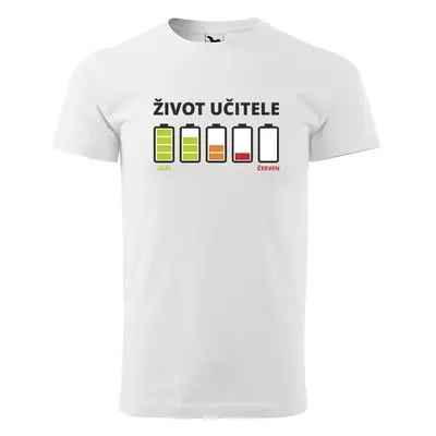 Tričko s potiskem Život učitele Září-Červen - bílé 5XL