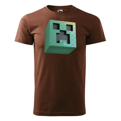 Tričko s potiskem Blocks Creeper - hnědé 4XL