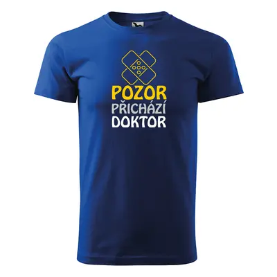 Tričko s potiskem Pozor přichází doktor - modré 2XL