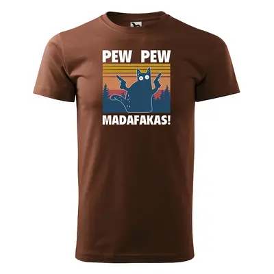 Tričko s potiskem PEW PEW MADAFAKAS - hnědé S