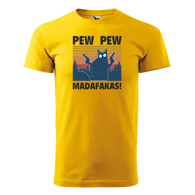 Tričko s potiskem PEW PEW MADAFAKAS - žluté XL