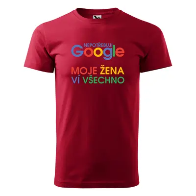 Tričko s potiskem Nepotřebuju GOOGLE - červené 3XL