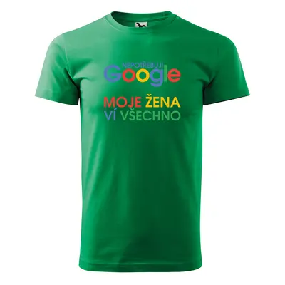 Tričko s potiskem Nepotřebuju GOOGLE - zelené 3XL