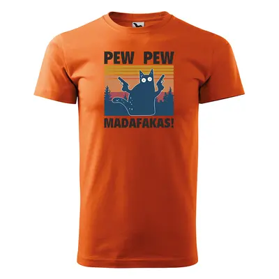 Tričko s potiskem PEW PEW MADAFAKAS - oranžové XL