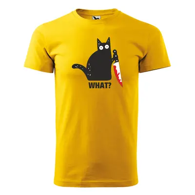 Tričko s potiskem Black cat WHAT? - žluté 2XL