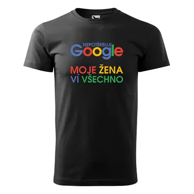 Tričko s potiskem Nepotřebuju GOOGLE - černé XL