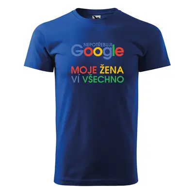 Tričko s potiskem Nepotřebuju GOOGLE - modré XL