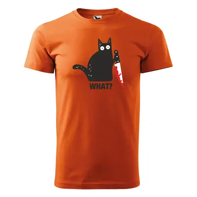 Tričko s potiskem Black cat WHAT? - oranžové 2XL