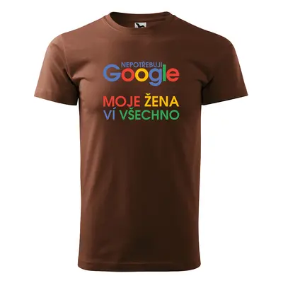 Tričko s potiskem Nepotřebuju GOOGLE - hnědé 4XL