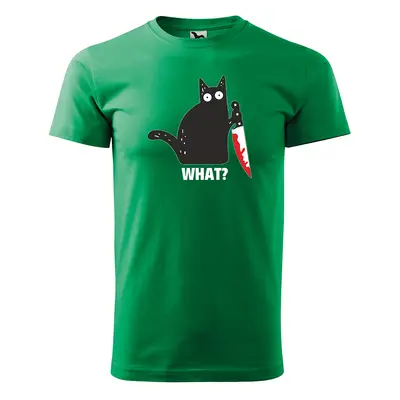 Tričko s potiskem Black cat WHAT? - zelené 2XL