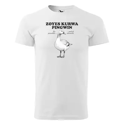 Tričko s potiskem ZOYES KURWA PINGWIN - bílé 2XL