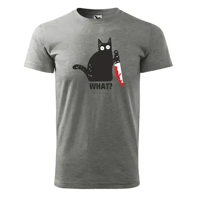 Tričko s potiskem Black cat WHAT? - šedé 2XL