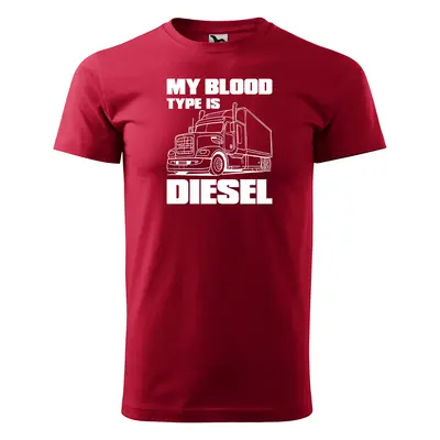 Tričko s potiskem pro řidiče kamionu My blood type is DIESEL - červené 2XL