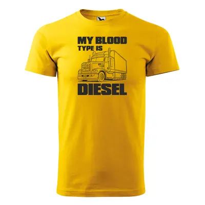 Tričko s potiskem pro řidiče kamionu My blood type is DIESEL - žluté 2XL