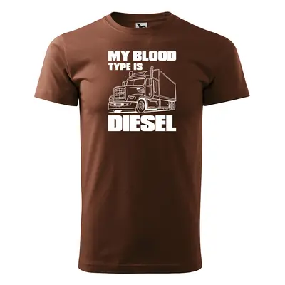 Tričko s potiskem pro řidiče kamionu My blood type is DIESEL - hnědé XL