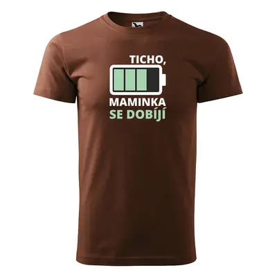 Tričko s potiskem pro maminku TICHO, maminka se dobíjí - hnědé 4XL